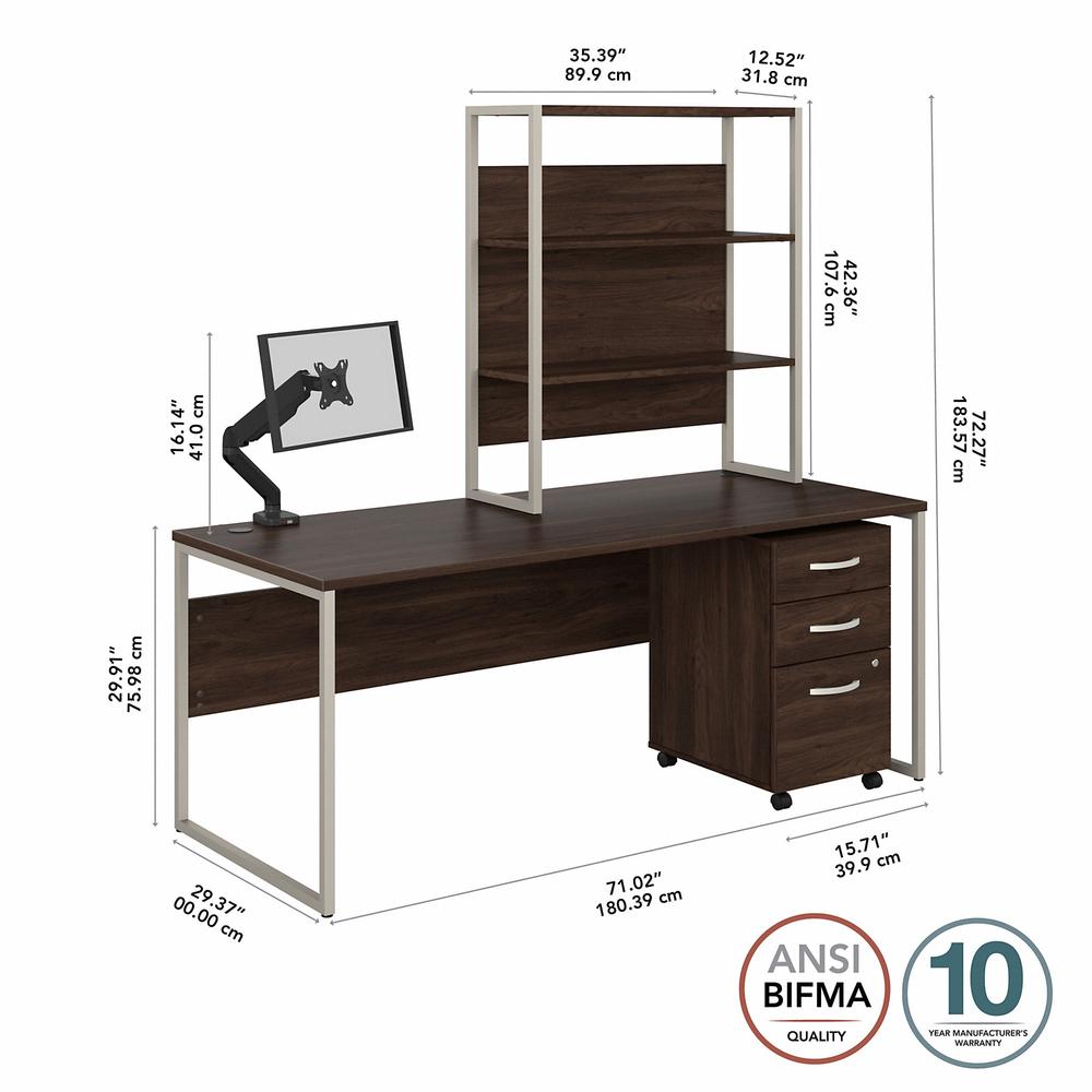 Bush Business Furniture Hybrid 72W x 30D Computer Desk with Hutch, Mobile File Cabinet and Monitor Arm in Black Walnut. Picture 6
