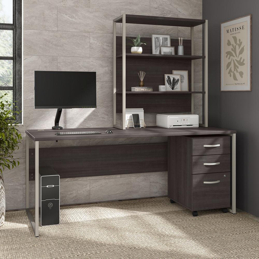 Bush Business Furniture Hybrid 72W x 30D Computer Desk with Hutch, Mobile File Cabinet and Monitor Arm in Storm Gray. Picture 2