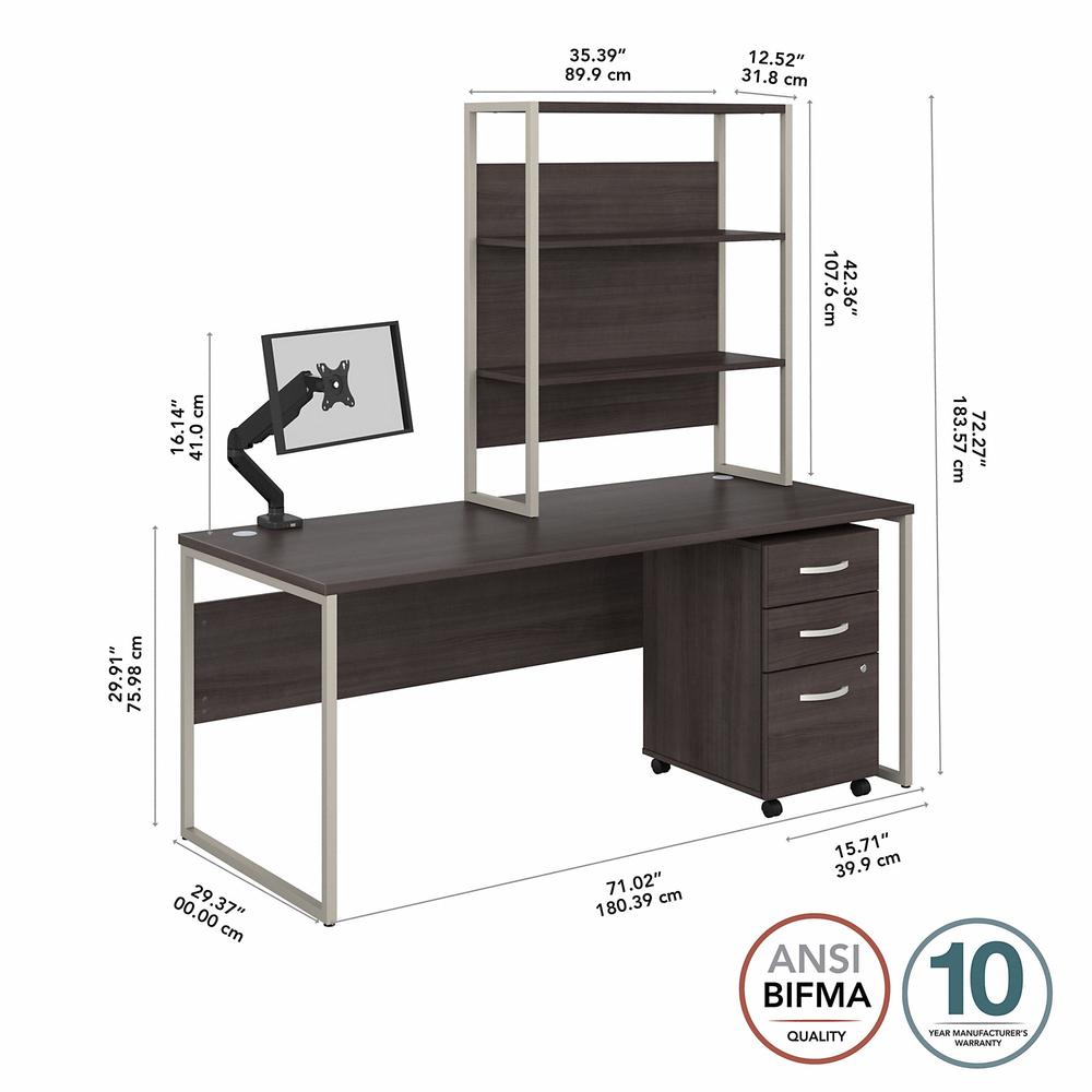 Bush Business Furniture Hybrid 72W x 30D Computer Desk with Hutch, Mobile File Cabinet and Monitor Arm in Storm Gray. Picture 6