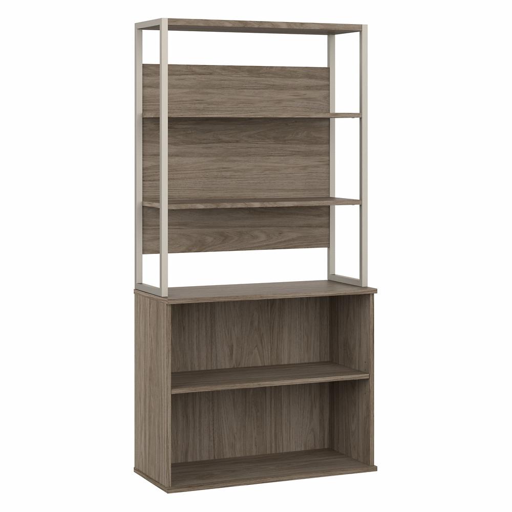 Bush Business Furniture Hybrid Tall Etagere Bookcase, Modern Hickory. Picture 1
