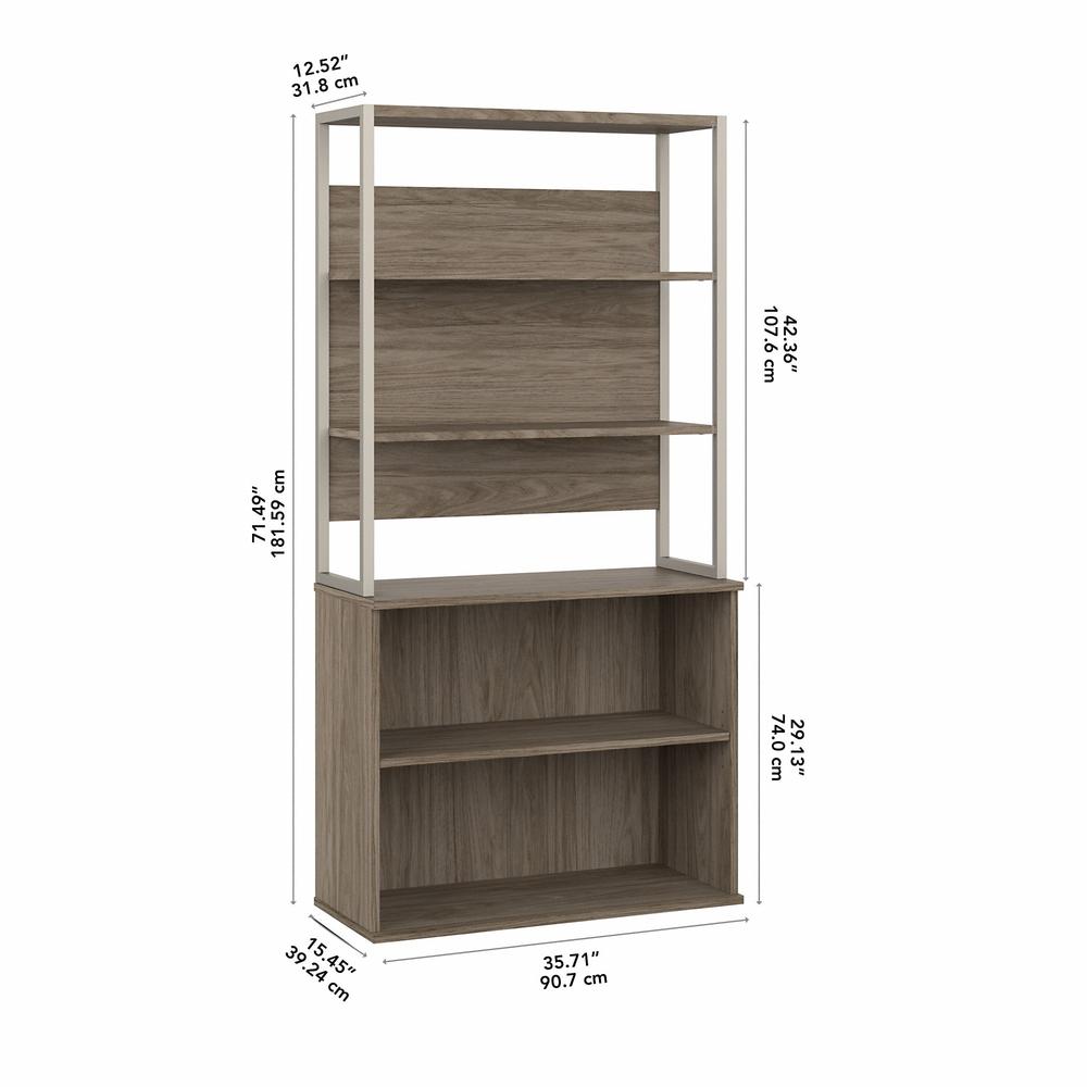 Bush Business Furniture Hybrid Tall Etagere Bookcase, Modern Hickory. Picture 5