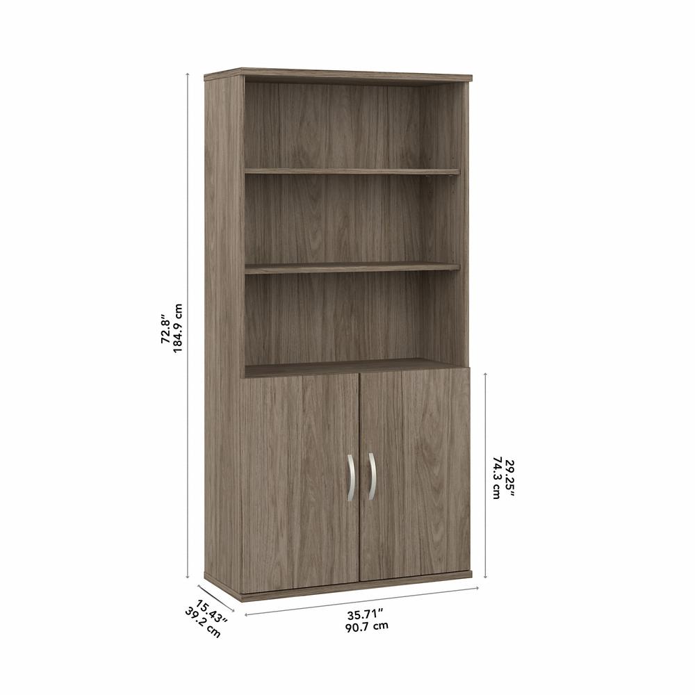 Bush Business Furniture Hybrid Tall 5 Shelf Bookcase with Doors, Modern Hickory. Picture 5
