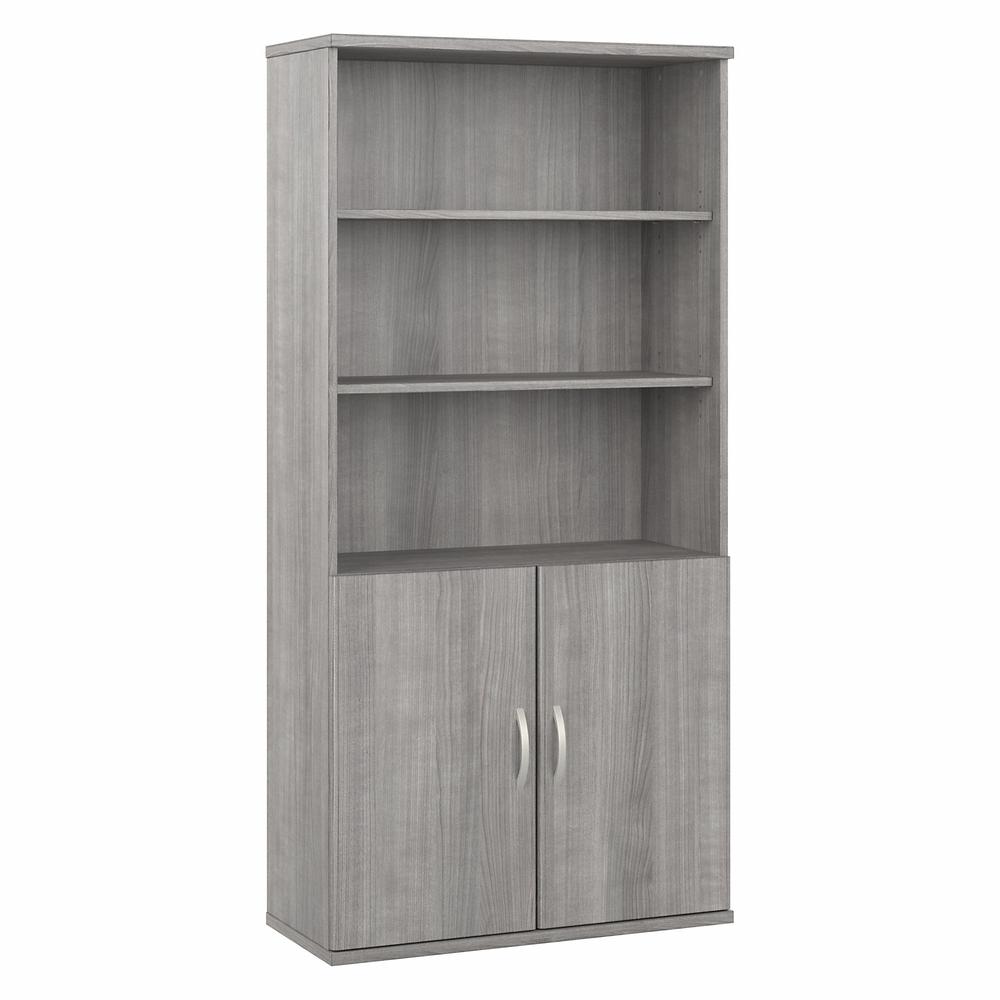 Bush Business Furniture Hybrid Tall 5 Shelf Bookcase with Doors - Platinum Gray. Picture 1