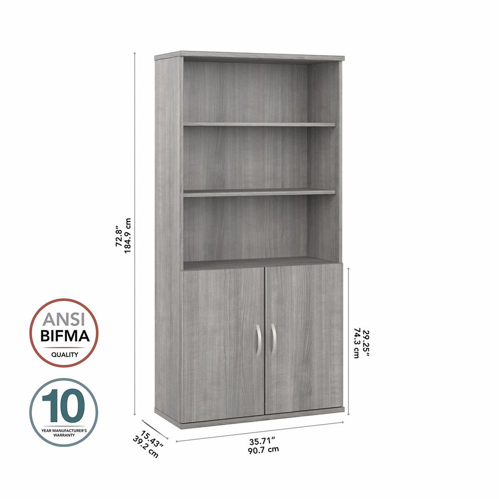Bush Business Furniture Hybrid Tall 5 Shelf Bookcase with Doors - Platinum Gray. Picture 6