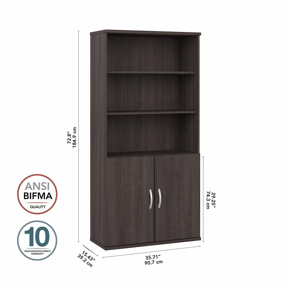 Bush Business Furniture Hybrid Tall 5 Shelf Bookcase with Doors - Storm Gray. Picture 6