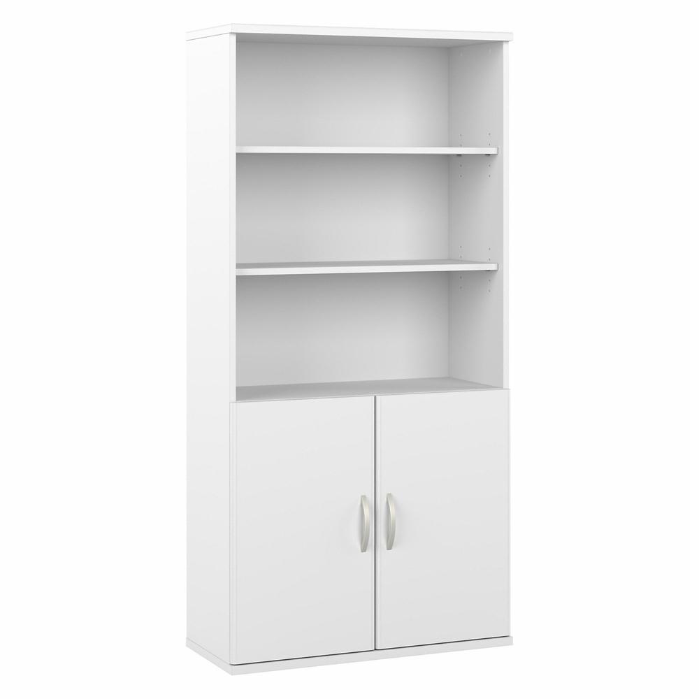 Bush Business Furniture Hybrid Tall 5 Shelf Bookcase with Doors - White. Picture 1