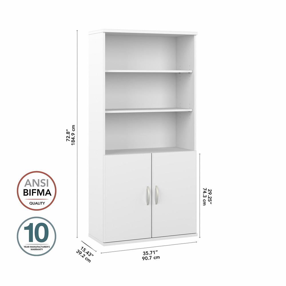 Bush Business Furniture Hybrid Tall 5 Shelf Bookcase with Doors - White. Picture 6
