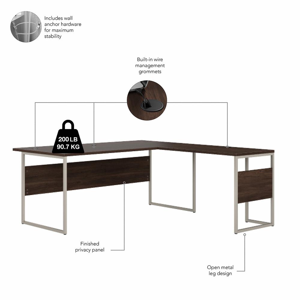Bush Business Furniture Hybrid 72W x 36D L Shaped Table Desk with Metal Legs, Black Walnut. Picture 3