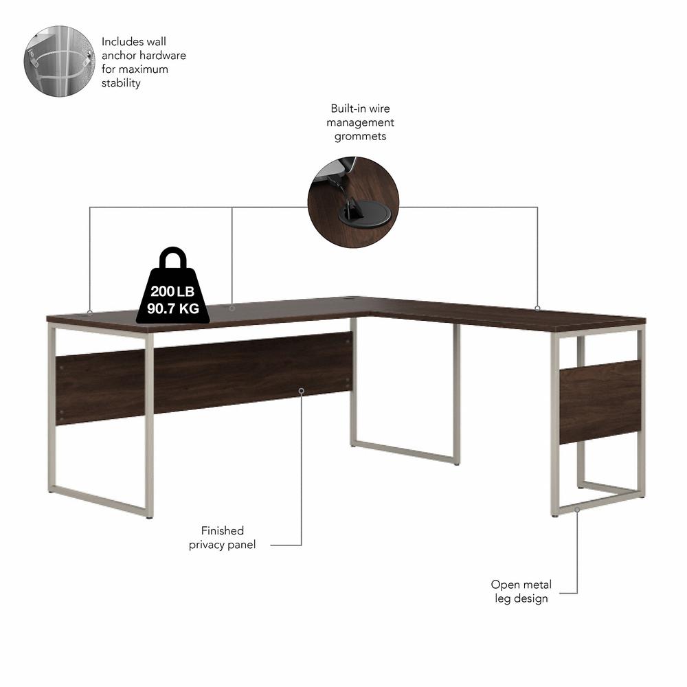 Bush Business Furniture Hybrid 72W x 30D L Shaped Table Desk with Metal Legs, Black Walnut. Picture 3