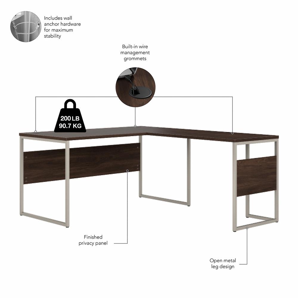 Bush Business Furniture Hybrid 60W x 30D L Shaped Table Desk with Metal Legs, Black Walnut. Picture 3