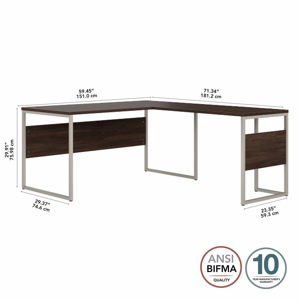 Bush Business Furniture Hybrid 60W x 30D L Shaped Table Desk with Metal Legs, Black Walnut. Picture 5