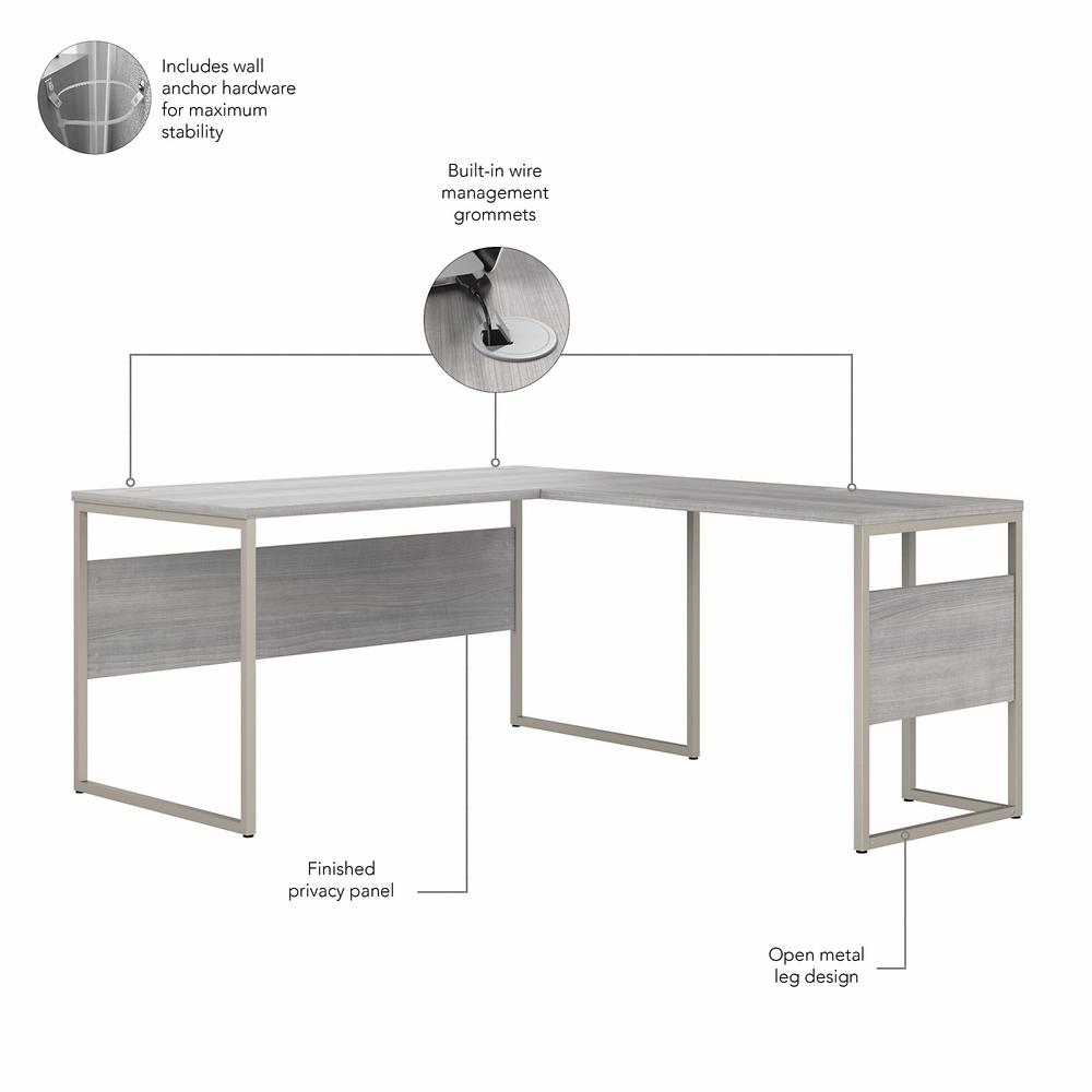 Bush Business Furniture Hybrid 60W x 30D L Shaped Table Desk with Metal Legs, Platinum Gray. Picture 3