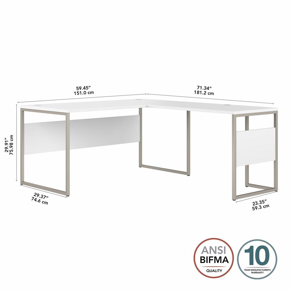 Bush Business Furniture Hybrid 60W x 30D L Shaped Table Desk with Metal Legs, White. Picture 5
