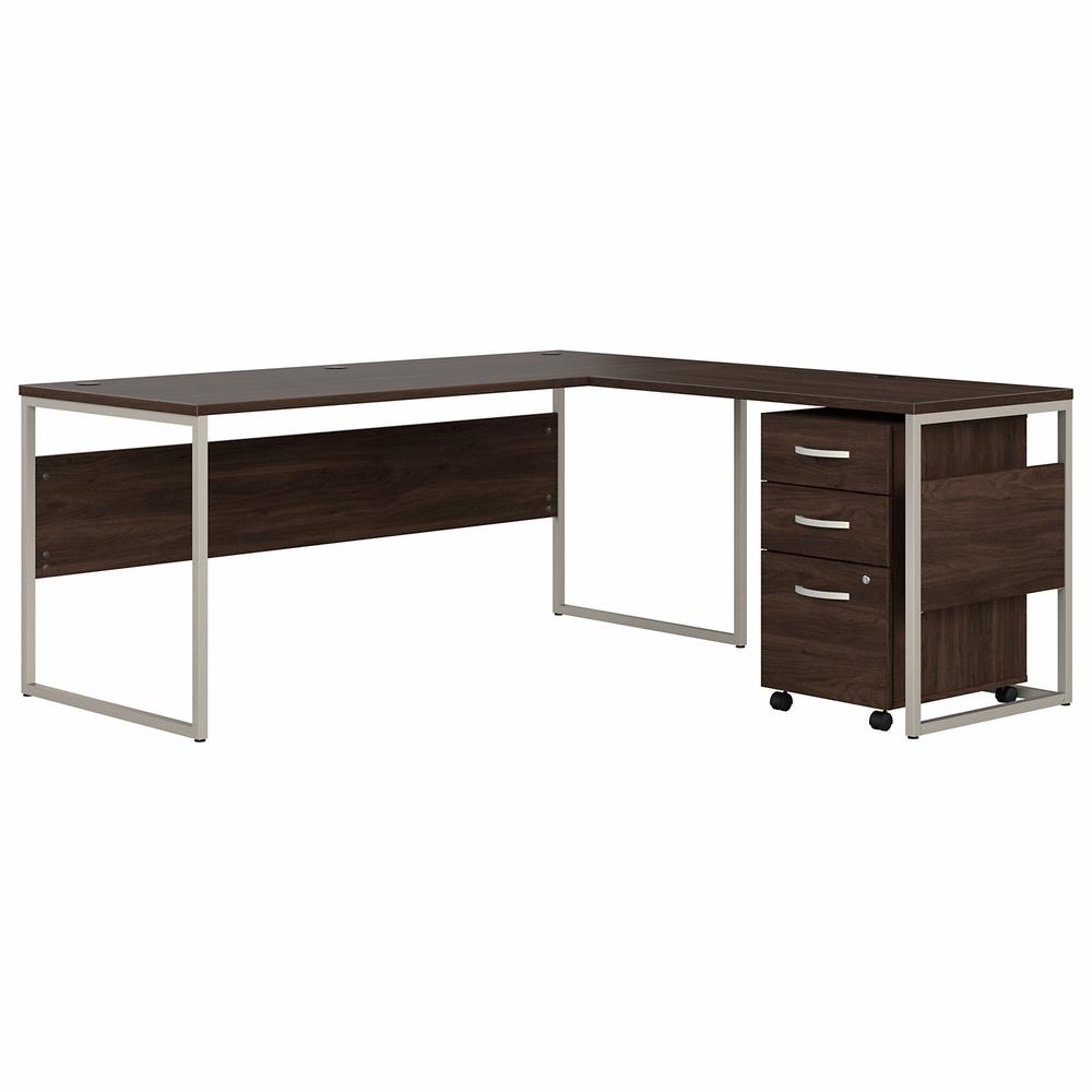 Bush Business Furniture Hybrid 72W x 30D L Shaped Table Desk with Mobile File Cabinet, Black Walnut. Picture 1