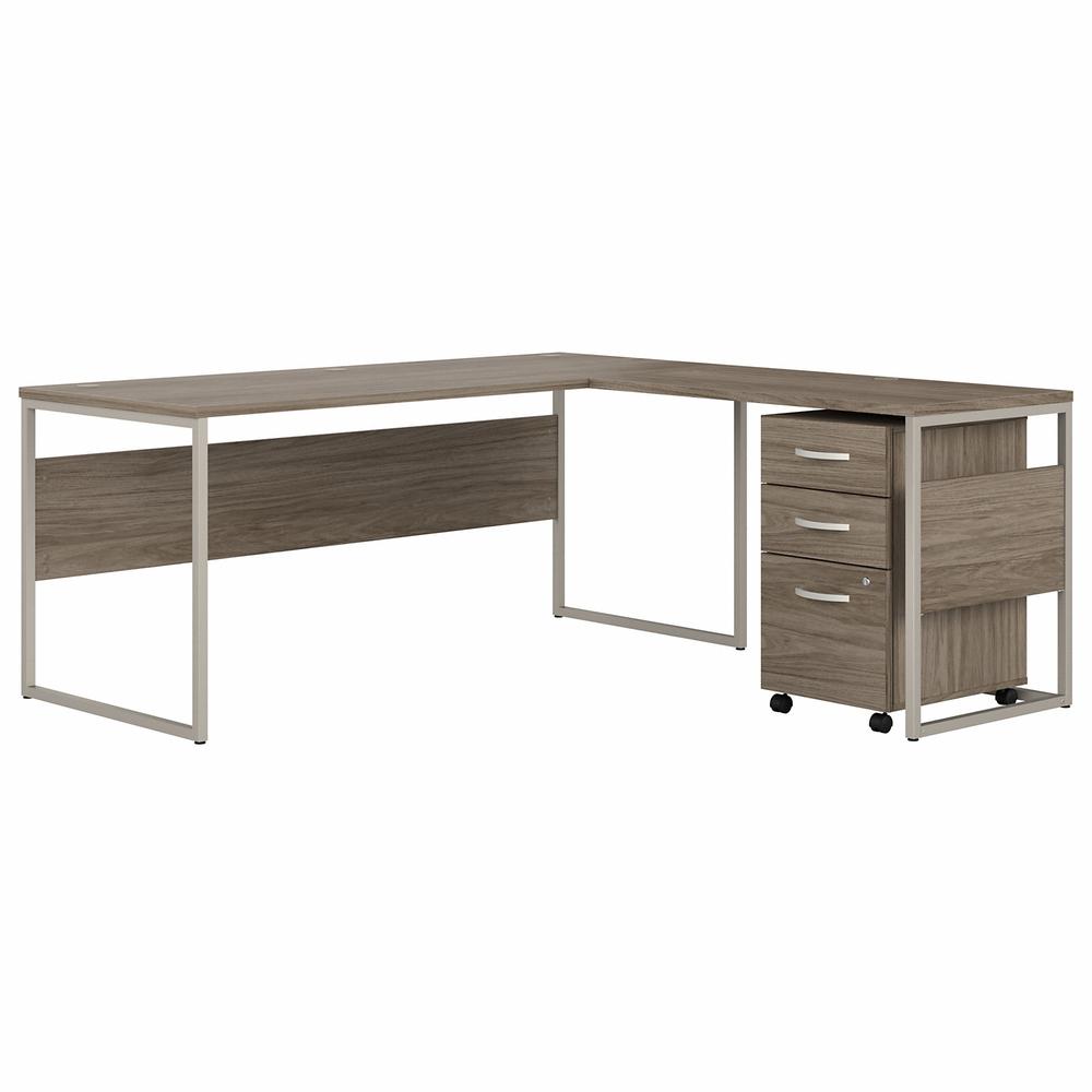 Bush Business Furniture Hybrid 72W x 30D L Shaped Table Desk with Mobile File Cabinet, Modern Hickory. Picture 1