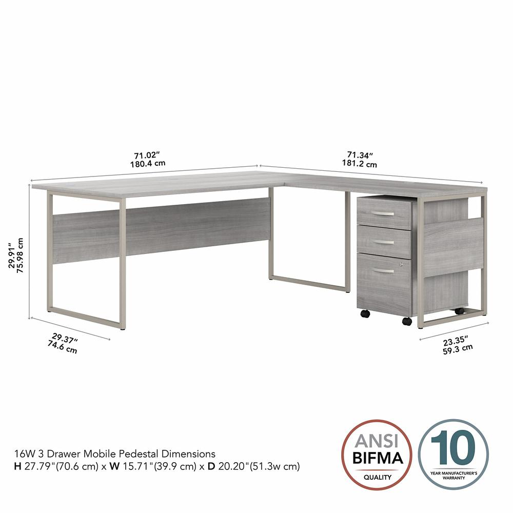 Bush Business Furniture Hybrid 72W x 30D L Shaped Table Desk with Mobile File Cabinet, Platinum Gray. Picture 5