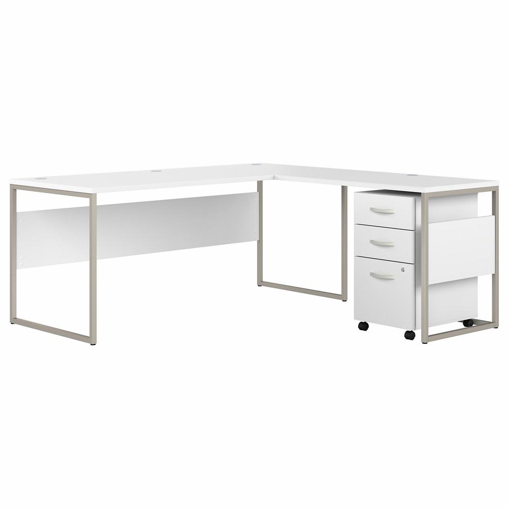 Bush Business Furniture Hybrid 72W x 30D L Shaped Table Desk with Mobile File Cabinet, White. Picture 1