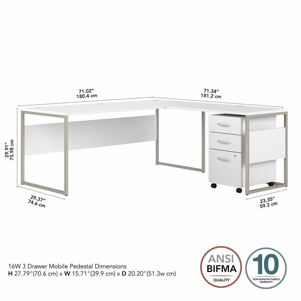 Bush Business Furniture Hybrid 72W x 30D L Shaped Table Desk with Mobile File Cabinet, White. Picture 4