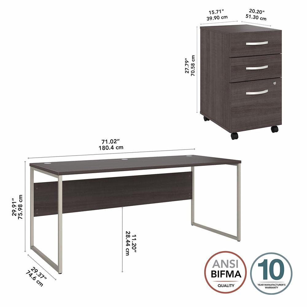 Bush Business Furniture Hybrid 72W x 30D Computer Table Desk with 3 Drawer Mobile File Cabinet, Storm Gray/Storm Gray. Picture 5