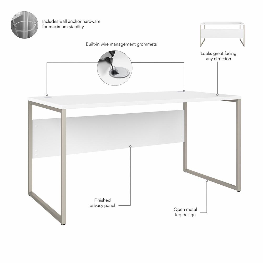 Bush Business Furniture Hybrid 60W x 30D Computer Table Desk with Metal Legs - White/White. Picture 2