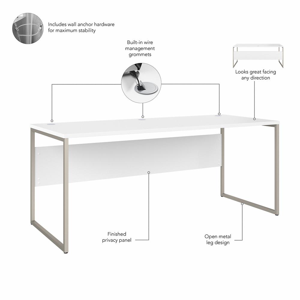 Bush Business Furniture Hybrid 72W x 30D Computer Table Desk with Metal Legs - White/White. Picture 5