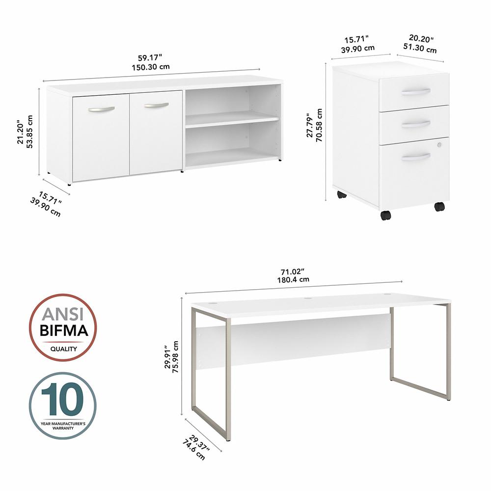 Bush Business Furniture Hybrid 72W x 30D Computer Table Desk with Storage and Mobile File Cabinet - White/White. Picture 5