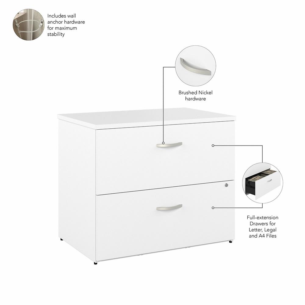 Bush Business Furniture Hybrid 2 Drawer Lateral File Cabinet - Assembled - White. Picture 3