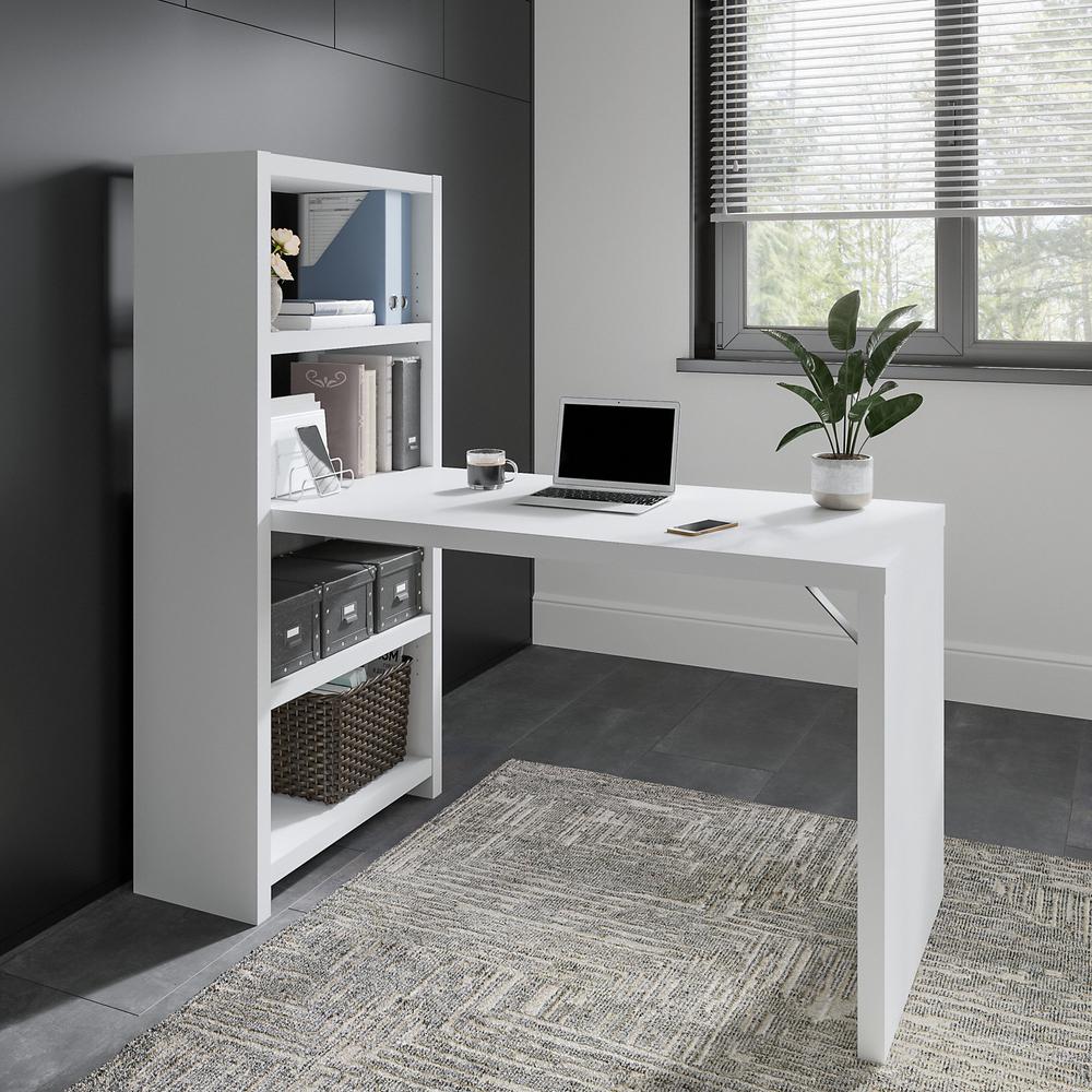 Echo 56W Bookcase Desk in Pure White and Modern Gray. Picture 2