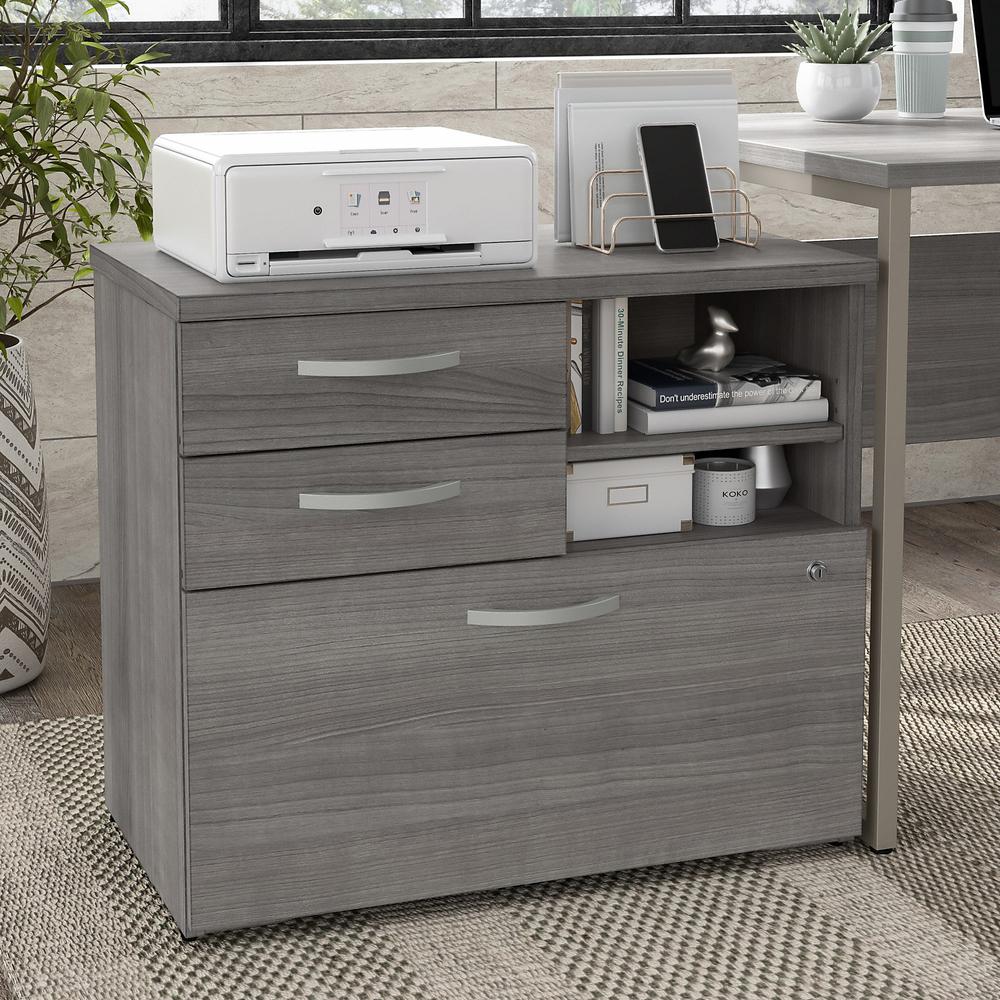 Bush Business Furniture Hybrid Office Storage Cabinet with Drawers and Shelves - Platinum Gray. Picture 2