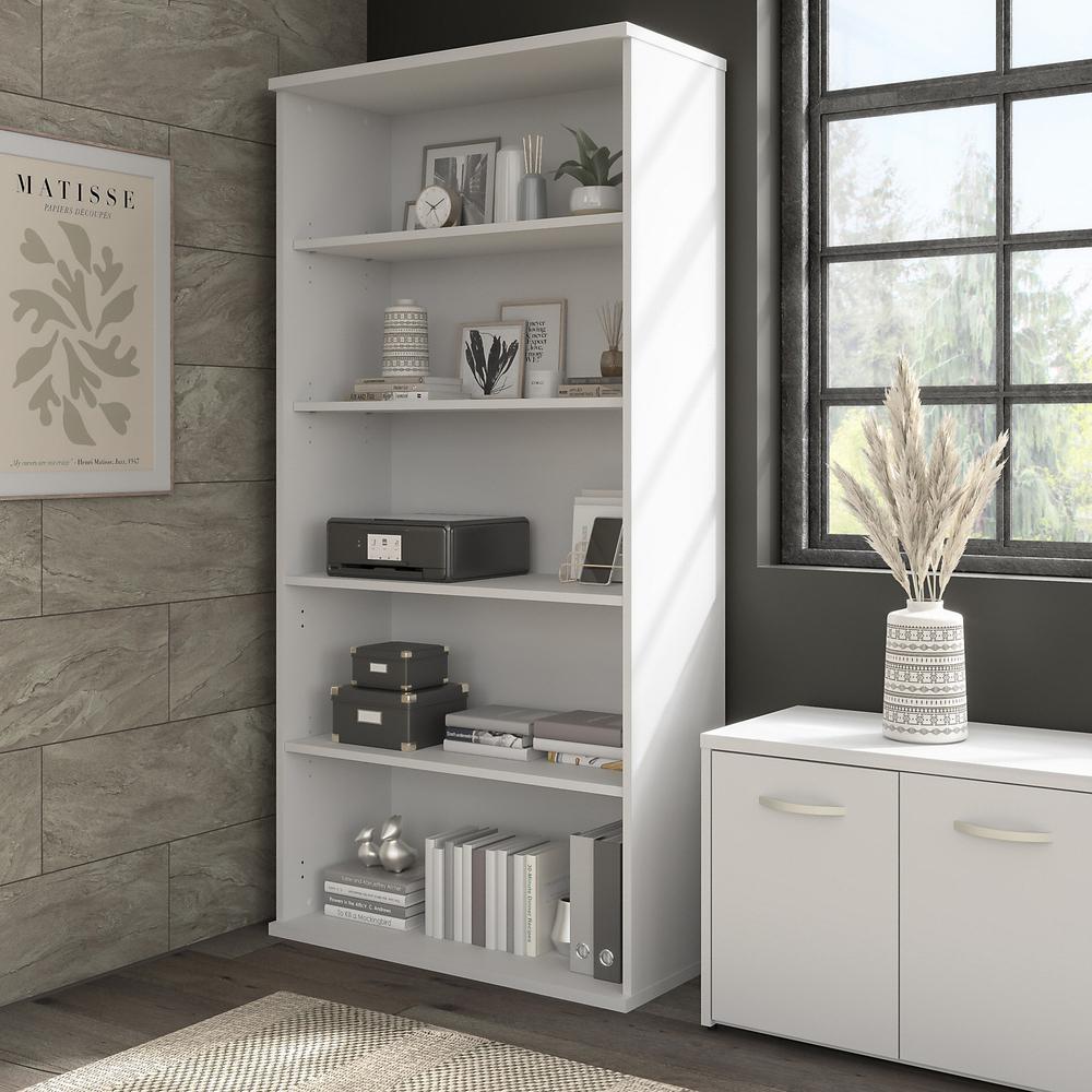Bush Business Furniture Hybrid Tall 5 Shelf Bookcase - White. Picture 5