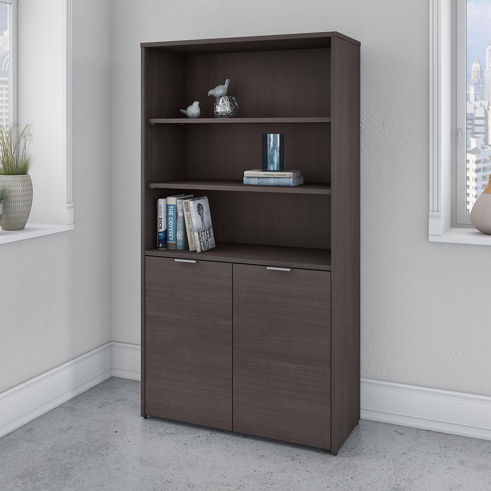 Bush Business Furniture Jamestown 5 Shelf Bookcase with Doors, Storm Gray. Picture 10