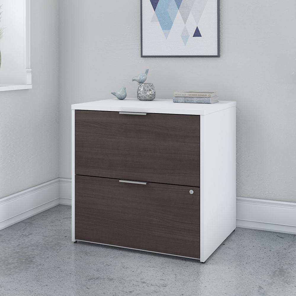 Bush Business Furniture Jamestown 2 Drawer Lateral File Cabinet - Assembled, Storm Gray/White. Picture 2