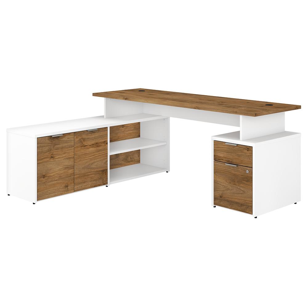 Bush Business Furniture Jamestown 72W L Shaped Desk with Drawers, Fresh Walnut/White. Picture 1