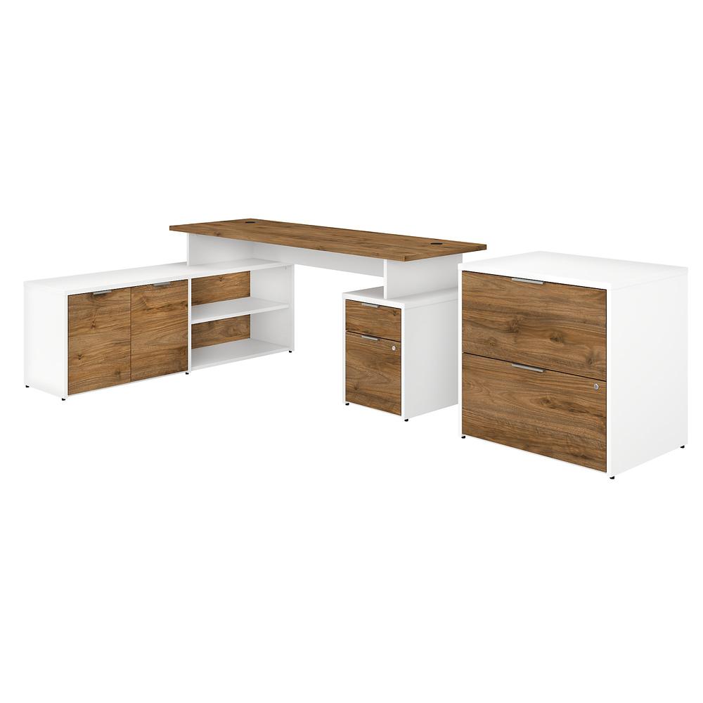 Bush Business Furniture Jamestown 72W L Shaped Desk with Drawers and Lateral File Cabinet, Fresh Walnut/White. Picture 1