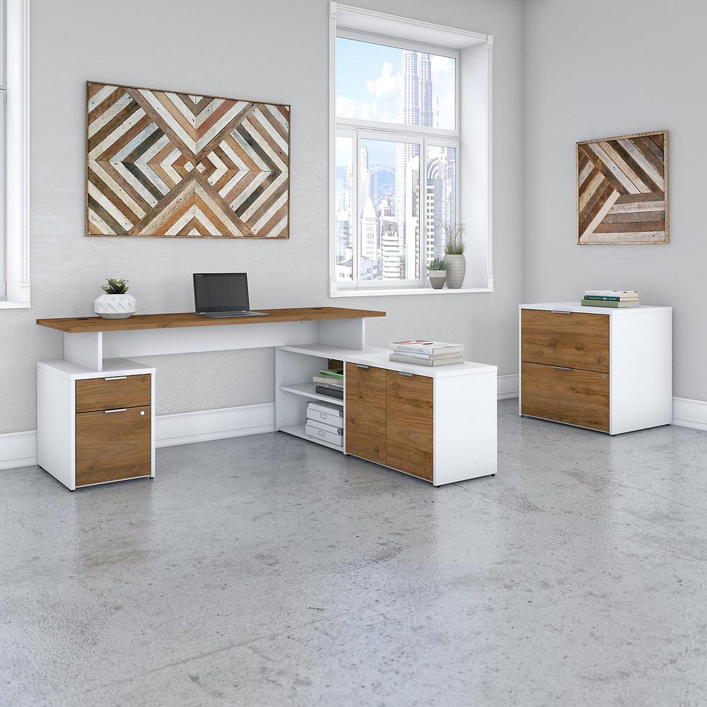 Bush Business Furniture Jamestown 72W L Shaped Desk with Drawers and Lateral File Cabinet, Fresh Walnut/White. Picture 2