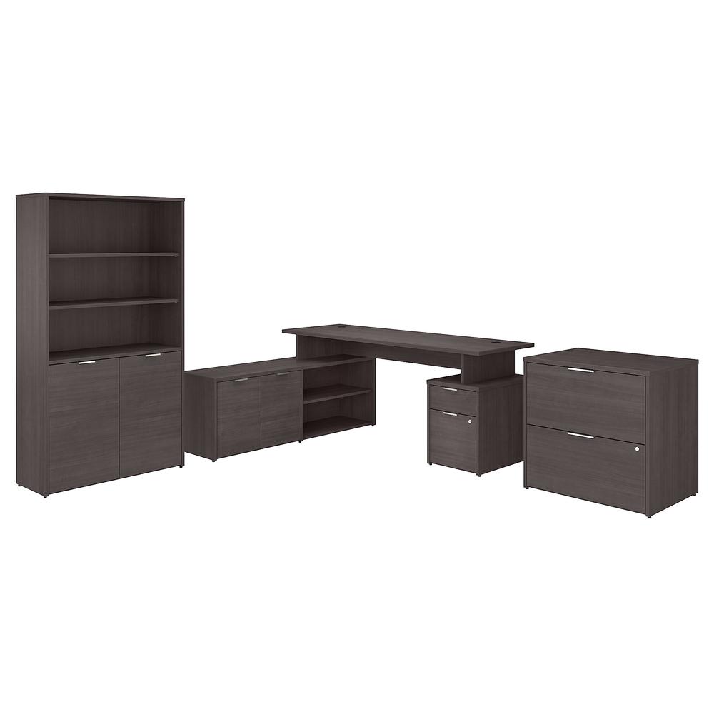 Bush Business Furniture Jamestown 72W L Shaped Desk with Lateral File Cabinet and 5 Shelf Bookcase, Storm Gray. Picture 1