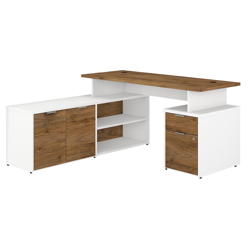 Bush Business Furniture Jamestown 60W L Shaped Desk with Drawers, Fresh Walnut/White. Picture 1