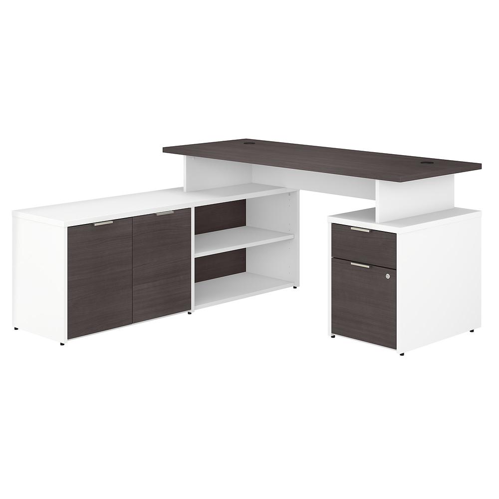 Bush Business Furniture Jamestown 60W L Shaped Desk with Drawers, Storm Gray/White. Picture 1