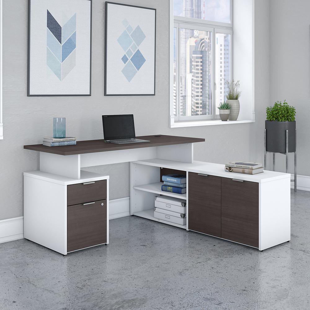 Bush Business Furniture Jamestown 60W L Shaped Desk with Drawers, Storm Gray/White. Picture 2