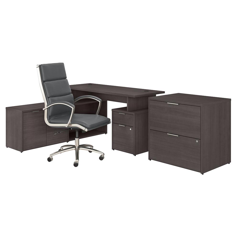 Bush Business Furniture Jamestown 60W L Shaped Desk with Lateral File Cabinet and High Back Office Chair, Storm Gray. Picture 1