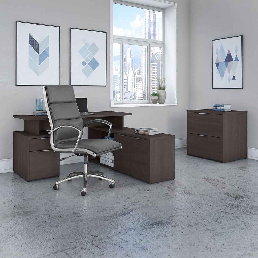 Bush Business Furniture Jamestown 60W L Shaped Desk with Lateral File Cabinet and High Back Office Chair, Storm Gray. Picture 2