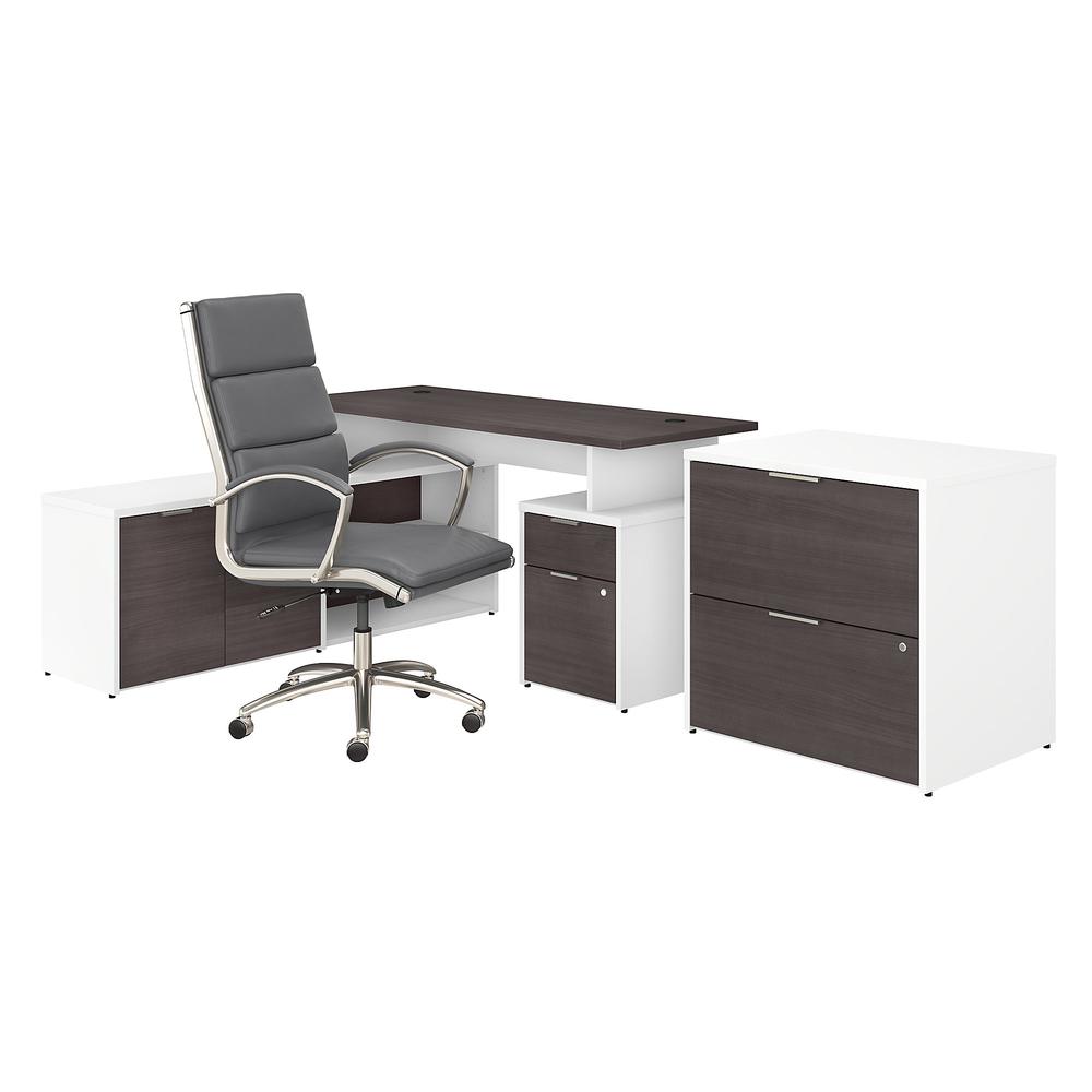 Bush Business Furniture Jamestown 60W L Shaped Desk with Lateral File Cabinet and High Back Office Chair, Storm Gray/White. Picture 1