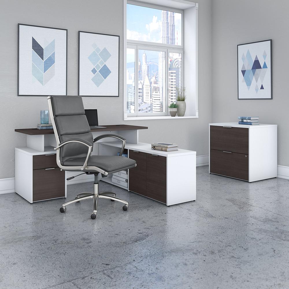 Bush Business Furniture Jamestown 60W L Shaped Desk with Lateral File Cabinet and High Back Office Chair, Storm Gray/White. Picture 2