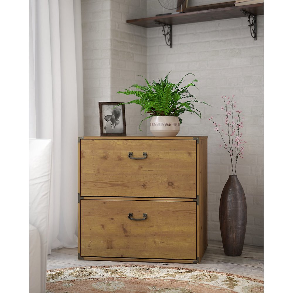 kathy ireland® Home by Bush Furniture Ironworks Lateral File Cabinet, Vintage Golden Pine. Picture 2