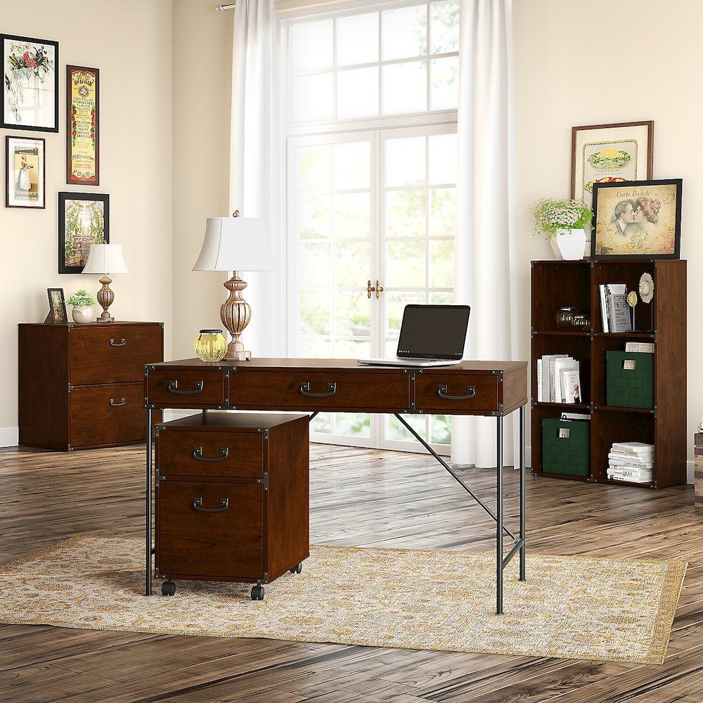 kathy ireland® Home by Bush Furniture Ironworks 48W Writing Desk, Coastal Cherry. Picture 11