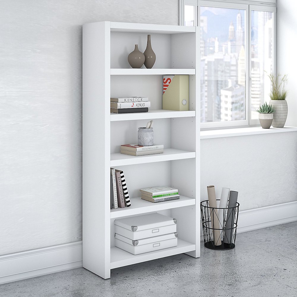 Echo 5 Shelf Bookcase in Pure White. Picture 2