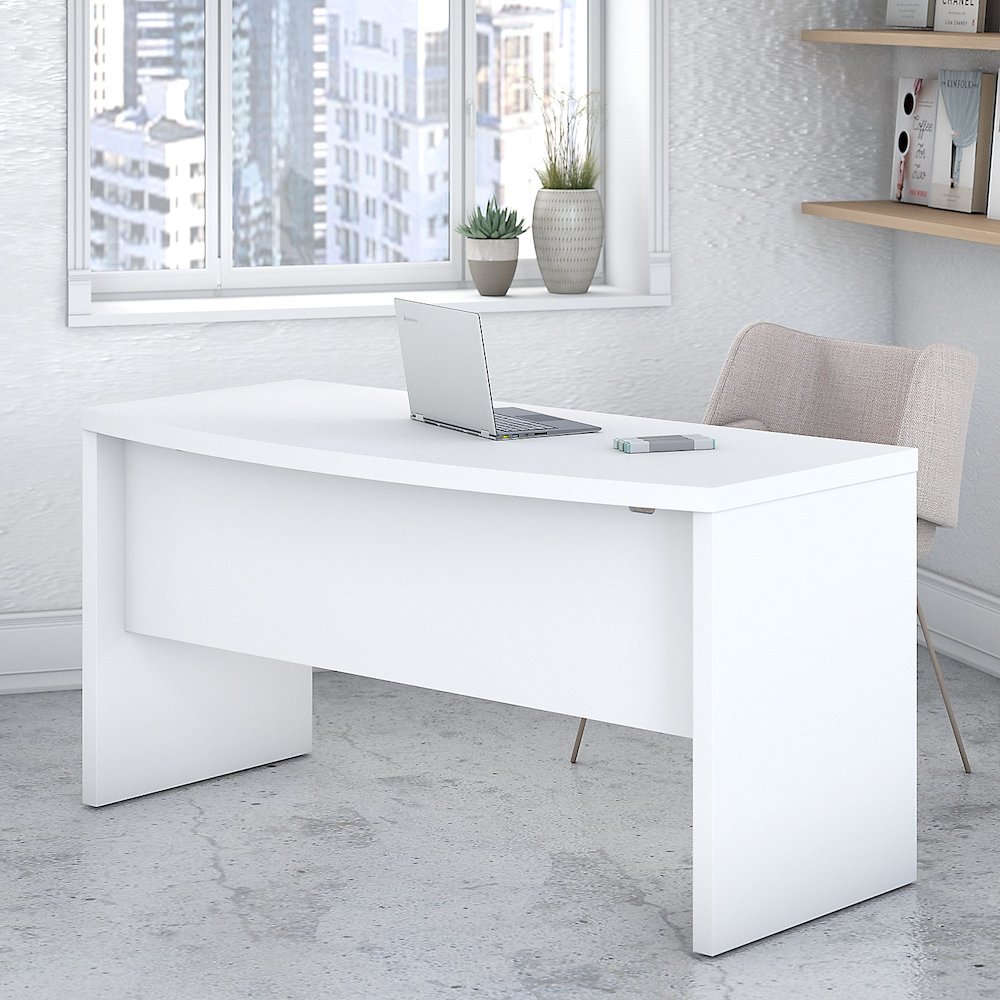 Echo 60W Bow Front Desk in Pure White. Picture 2