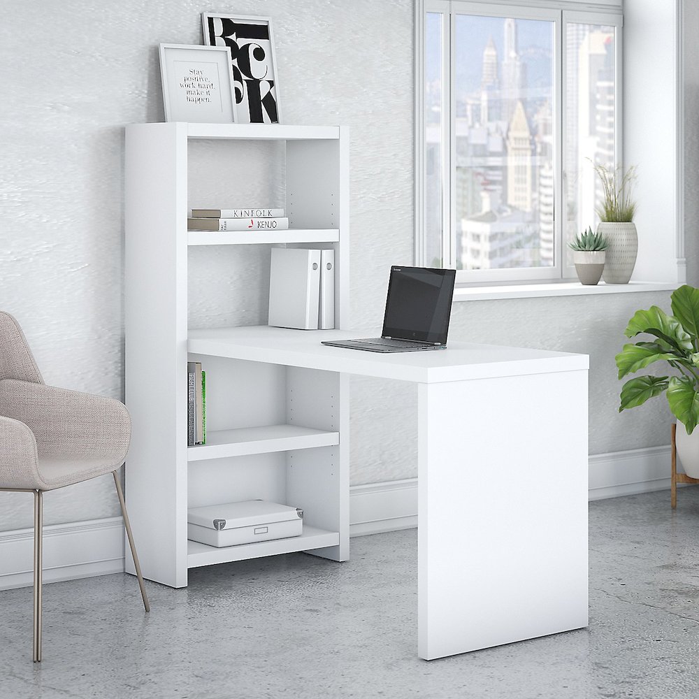 Office by kathy ireland® Echo 56W Bookcase Desk, Pure White. Picture 2