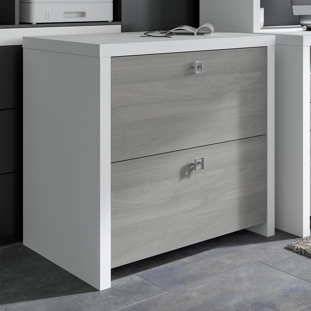 Echo 2 Drawer Lateral File Cabinet in Pure White and Modern Gray. Picture 2