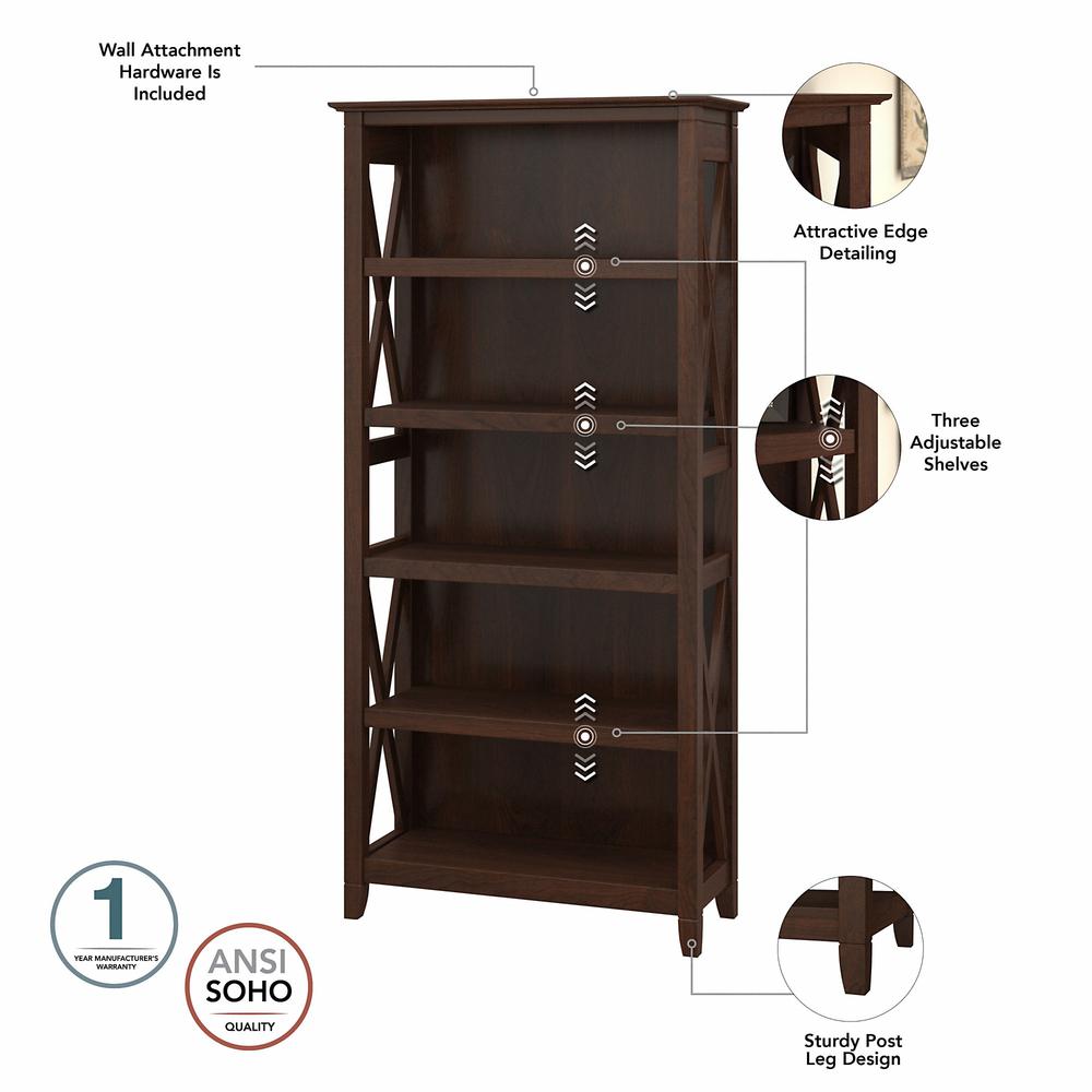 Key West Tall 5 Shelf Bookcase in Bing Cherry. Picture 3